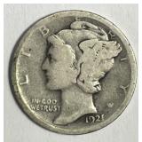 1921 Mercury Silver Dime Key Date Almost Good AG