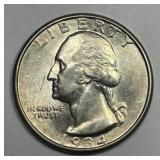 1934-D Washington Silver Quarter AU details