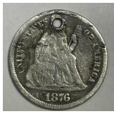 1876 Seated Liberty Silver Dime Good G details