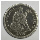 1877-CC Seated Liberty Silver Dime Good G