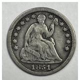 1851 Seated Liberty Silver Half Dime H10c VG