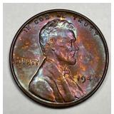 1942 Lincoln Wheat Cent Color Toned BU