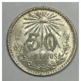 MEXICO: 1944 Silver 50 Centavos AU