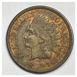 1897 Indian Head Cent About Uncirculaetd AU+