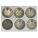 CANADA: Six Different Silver Ten Cent Coins
