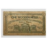 1937 Wooden Nickel Virginia Capital Bicentennial