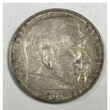 GERMANY: 1938-F Silver 2 Mark Third Reich XF