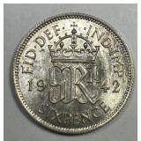 GREAT BRITAIN: 1942 Silver 6 Pence Uncirculated BU