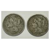 1868 & 1975 Three Cent Nickel 3cN Pair