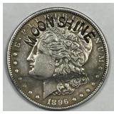1896 Morgan Silver $1 MOONSHINE Counterstamp
