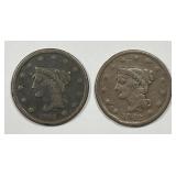 1841 & 1842 Braided Hair Large Cent Pair