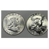 1962 P & D Franklin Silver Half Pair BU