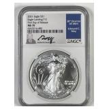 2021 Silver Eagle First Day Issue Moy NGC MS70