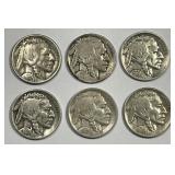 Six Early Mintmarked Buffalo Nickels 1915-1925