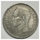 VENEZUELA: 1912 Silver 5 Bolivares
