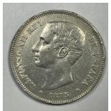 SPAIN: 1875 Silver 5 Pesetas