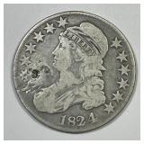 1824 Capped Bust Silver Half Very Good VG details