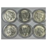 Dealer/Vendor Lot of 6 XF/AU Peace Silver Dollars
