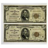 1929 $5 Federal Reserve Bank Boston & Cleveland