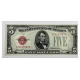 1928-B $5 Red Seal US Note Fr# 1527 Choice AU