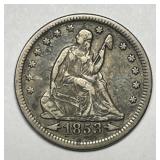 1853 Seated Liberty Quarter Arrows & Rays VF