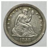 1858 Seated Liberty Silver Quarter AU details