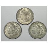 Trio of 1921 Morgan Silver Dollars XF/AU