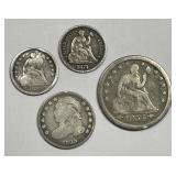 Lot of 4 Old Silver Capped & Seated Coinage