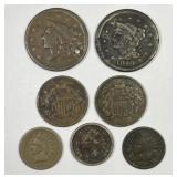 LUCKY 7 Lot of Old Copper Cents & 2 Cents