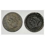 1839 & 1854 Large Cent Pair