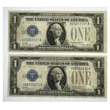 Pair 1928-A $1 Silver Certificates FUNNY BACK