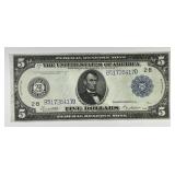 1914 $5 Federal Reserve Note Fr#851 CH AU