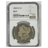 1890-CC Morgan Silver $1 Carson City NGC AG3