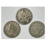 1892 1893 1895 Liberty Head V Nickel Trio