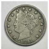 1883 Liberty Head V Nickel w/ CENTS Variety Fine F