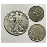 Three Old Coins Including 1928-S Walker Half