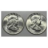 1958 Franklin Half Type 1 & 2 Pair Uncirculated BU