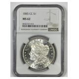 1885-CC Morgan Silver $1 Carson City NGC MS62