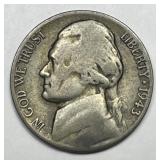 1943/2 Jefferson Silver War Nickel Repunched Date