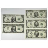 Selection of 1995 Federal Reserve Notes $1 - $10