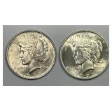 1922 & 1923 Peace Silver $1 Pair AU/UNC
