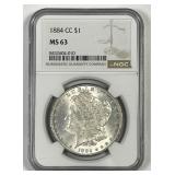 1884-CC Morgan Silver $1 Carson City NGC MS63