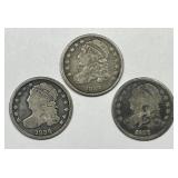 Capped Bust Silver Dime Trio 1833 1834 1837