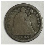 1849 Seated Liberty Silver Half Dime H10c Good