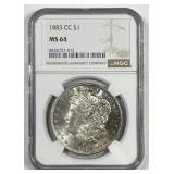 1883-CC Morgan Silver $1 Carson City NGC MS64