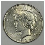 1934 Peace Silver $1 About Uncirculated CH AU