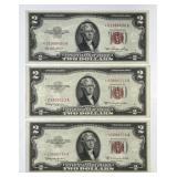 Lot of 3 1953 $2 Red Seal * STAR * US Notes XF/AU