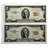 1953 & 1953-A $2 Red Seal US Note AA Block AU