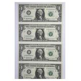 1999 $1 FRN Fancy Serial Number 4-Note Run