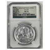 ISLE OF MAN: 2014 Silver Angel 1 oz .999 NGC MS70